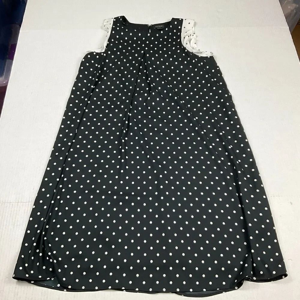 Ann Taylor Workwear Shift Dress Polka Dot Ruffled Short Sleeve XS